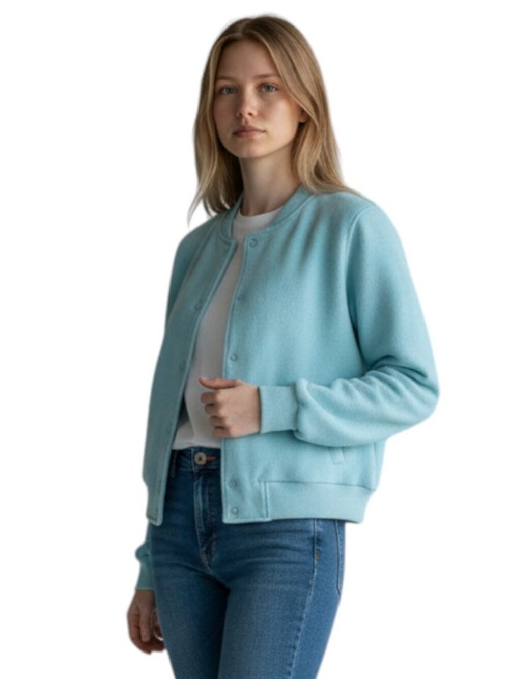 Victoria's Secret Cotton Fleece Snap Bomber Jacket, S